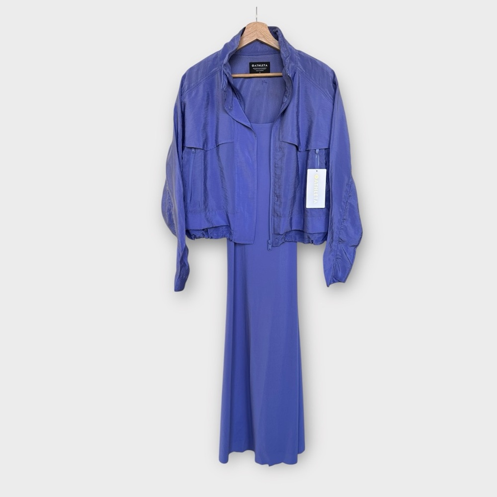 NWT SET Athleta‎ Arrival Maxi Dress + Windbreaker Jacket in Adonis Blue, size S